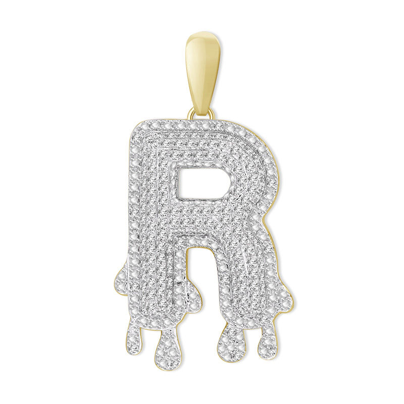 1/3 CT. T.W. Diamond Beaded Dripping "R" Initial Necklace Charm in 10K Gold