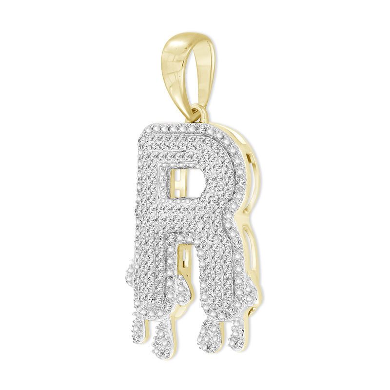 1/3 CT. T.W. Diamond Beaded Dripping "R" Initial Necklace Charm in 10K Gold