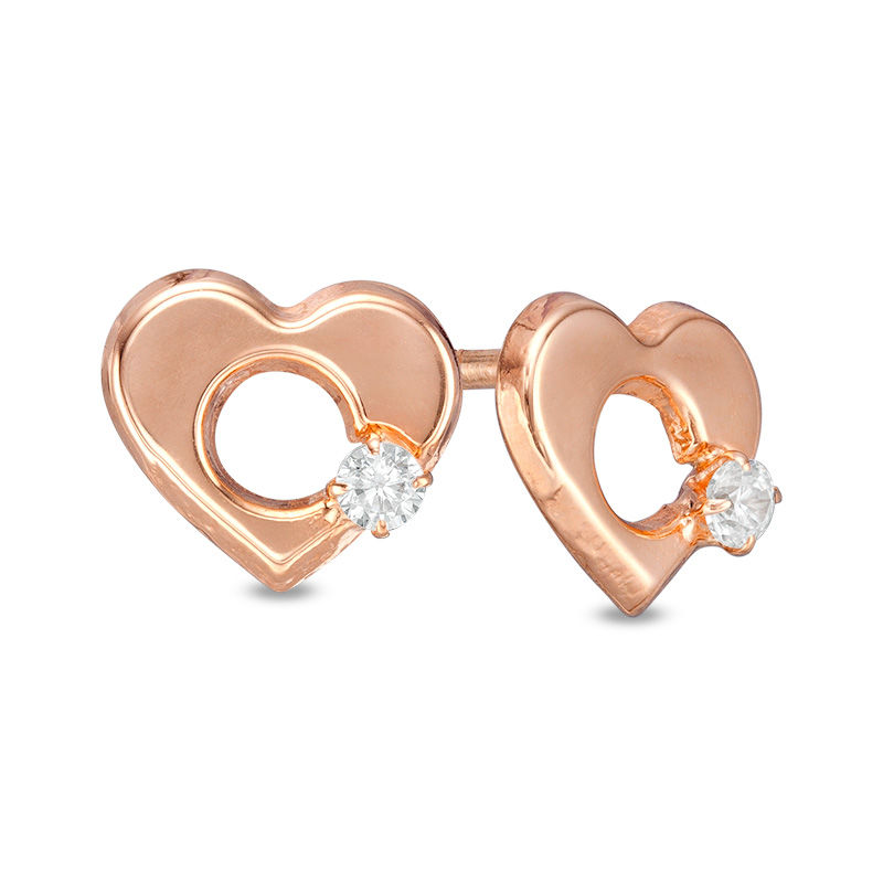Beautiful 14K Karat Yellow Gold Designer Heart Pendant for Stud Earring with CZ