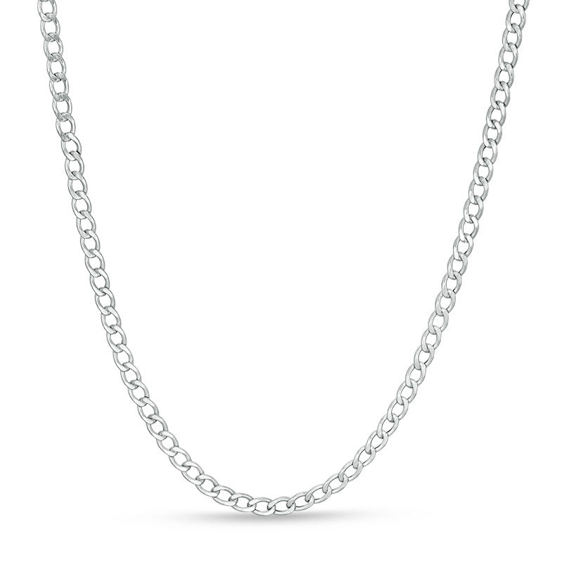 Made in Italy 080 Gauge Curb Chain Necklace in 10K Hollow White Gold - 24"