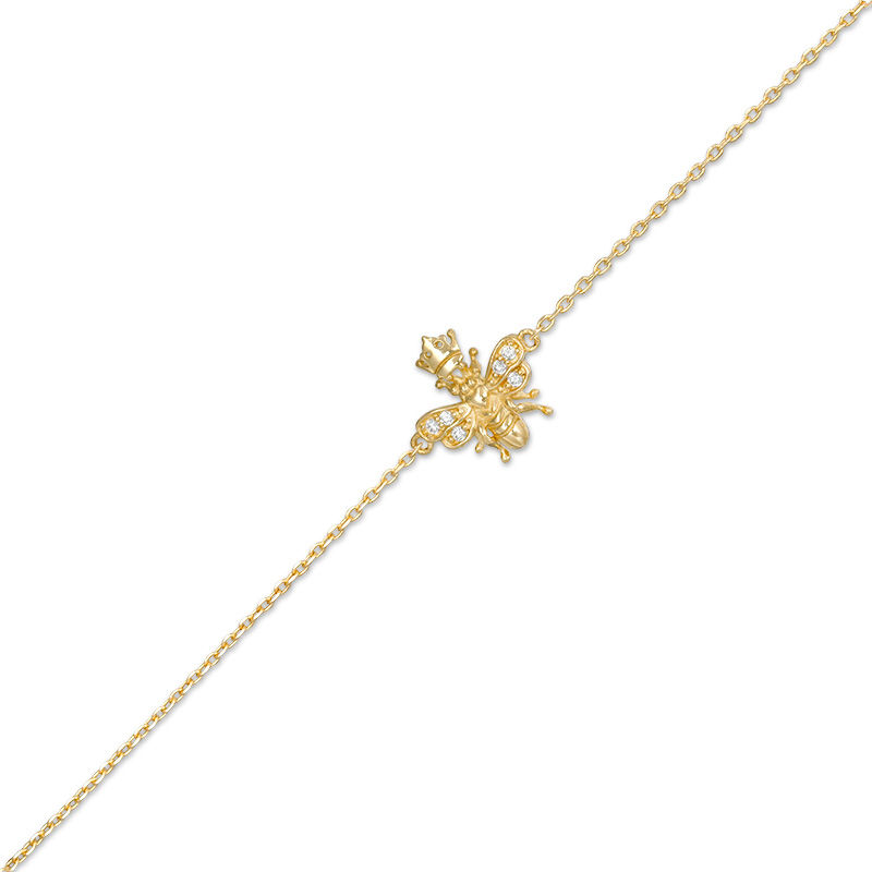 Cubic Zirconia Bumblebee with Crown Anklet in 10K Gold - 10"