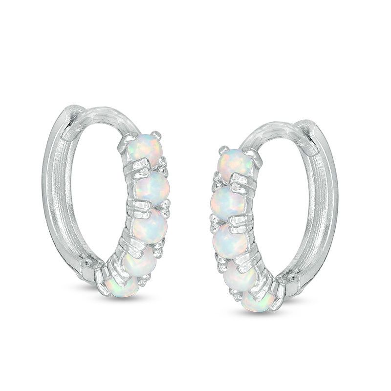 Child's Simulated Opal Five Stone Huggie Hoop Earrings in Sterling Silver