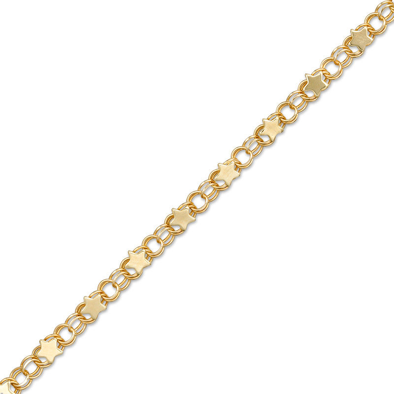 Child's Mirror Star and Double Circle Link Bracelet in 10K Gold - 6"