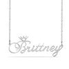 Thumbnail Image 0 of Script Name with Heart Cut-Out Crown Necklace in Sterling Silver (1 Line)