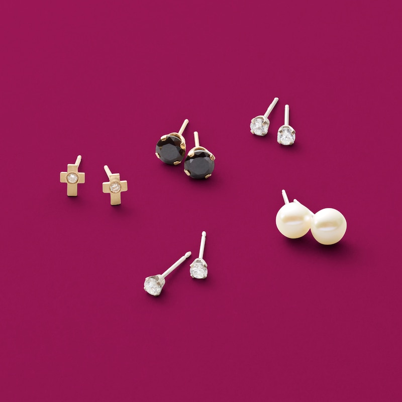 Cubic Zirconia Cross Stud Piercing Earrings in 14K Gold