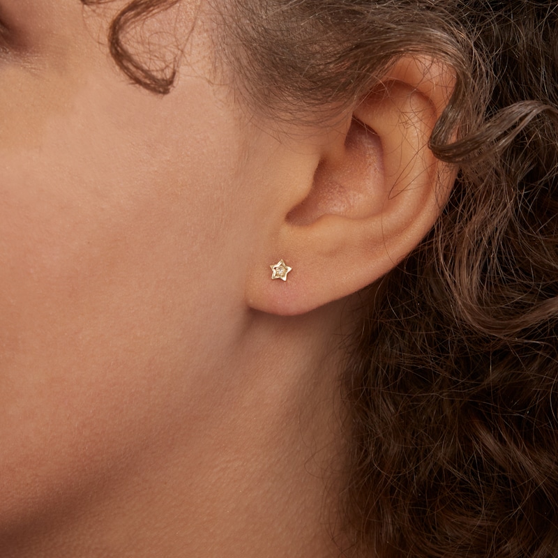Cubic Zirconia Star Stud Piercing Earrings in 14K Gold