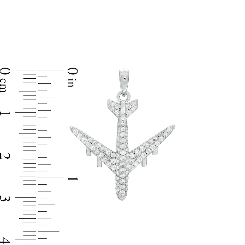 Cubic Zirconia Airplane Necklace Charm in Sterling Silver