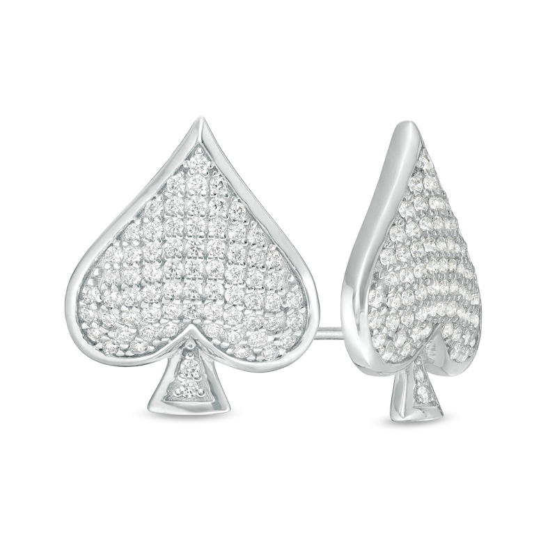 Cubic Zirconia Composite Spade Symbol Stud Earrings in Sterling Silver