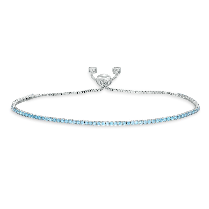 Light Blue and White Cubic Zirconia Accent Line Bolo Bracelet in Sterling Silver - 9.5"