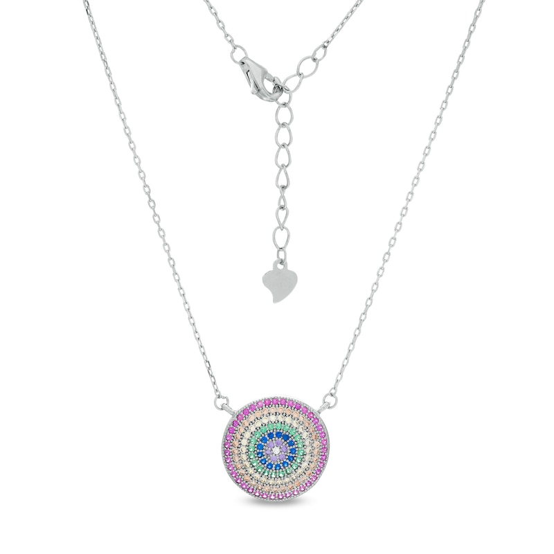 Multi-Color Cubic Zirconia Layered Circle Necklace in Sterling Silver