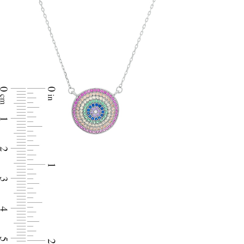 Multi-Color Cubic Zirconia Layered Circle Necklace in Sterling Silver