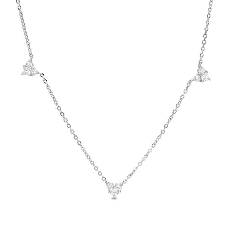 Cubic Zirconia Heart Station Necklace in Sterling Silver - 16"