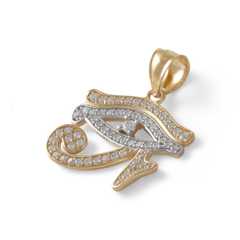 Cubic Zirconia Eye of Horus Necklace Charm in 10K Solid Two-Tone Gold