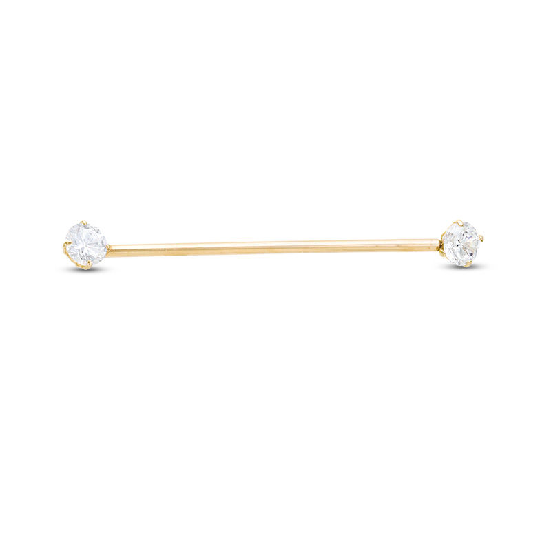 10K Hollow Gold CZ Industrial Barbell - 18G