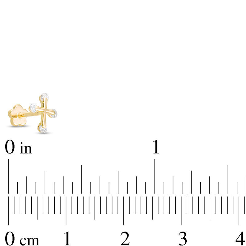 019 Gauge Cubic Zirconia Ends Cross Cartilage Barbell in 14K Gold