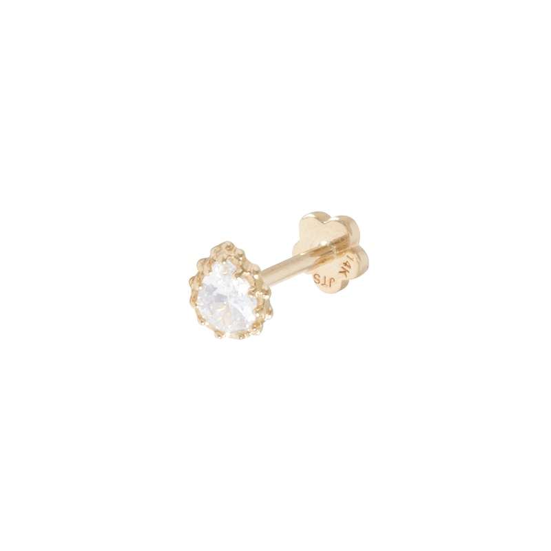 14K Tube Gold Pear-Shaped CZ and Beaded Barbell - 18G 5/16"