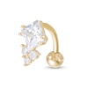 Thumbnail Image 0 of 014 Gauge Tilted Princess-Cut and Round Cubic Zirconia Trio Top-Down Belly Button Ring in 10K Gold