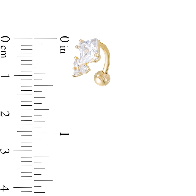 014 Gauge Tilted Princess-Cut and Round Cubic Zirconia Trio Top-Down Belly Button Ring in 10K Gold