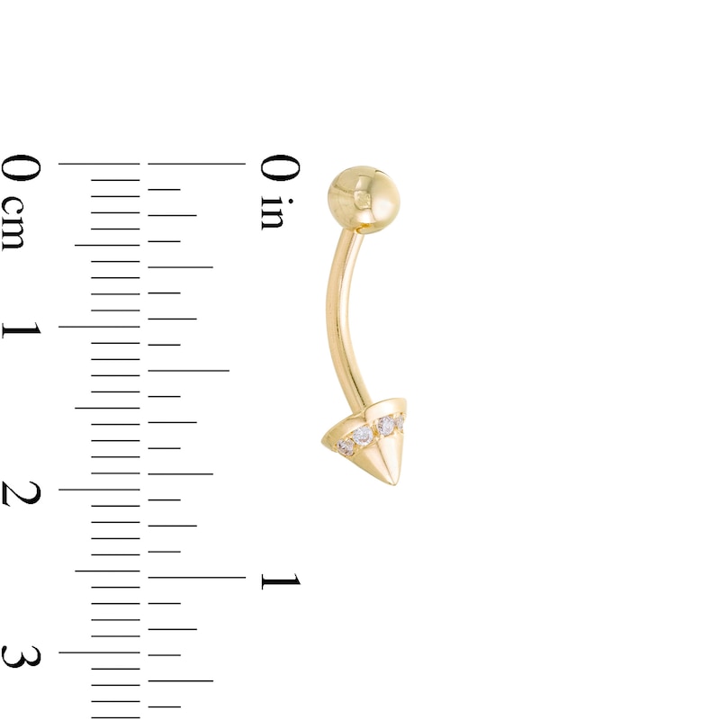 014 Gauge Cubic Zirconia Border Spike Belly Button Ring in 10K Gold