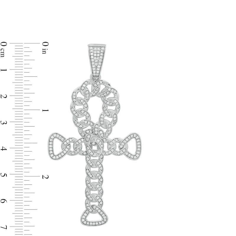 Cubic Zirconia Curb Chain Ankh Cross Necklace Charm in Sterling Silver