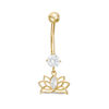 Thumbnail Image 0 of 014 Gauge Marquise and Round Cubic Zirconia Lotus Flower Dangle Belly Button Ring in 10K Gold
