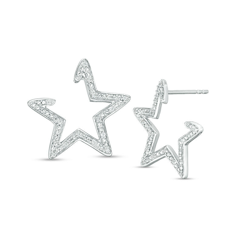 1/20 CT. T.W. Diamond Star Outline Wrap Earrings in Sterling Silver