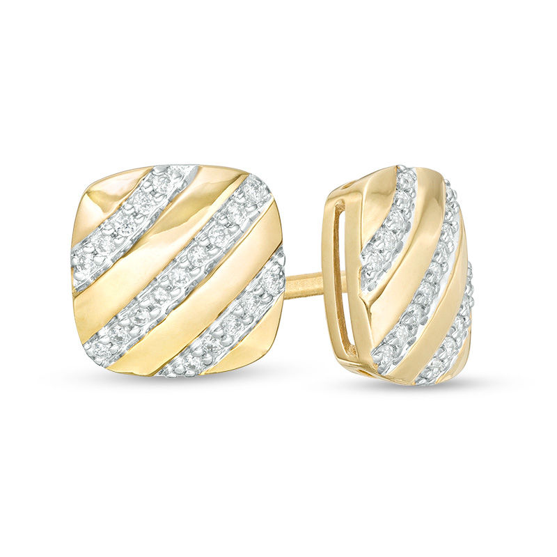 0.114 CT. T.W. Diamond Diagonal Striped Cushion Stud Earrings in 10K Gold - XL Post