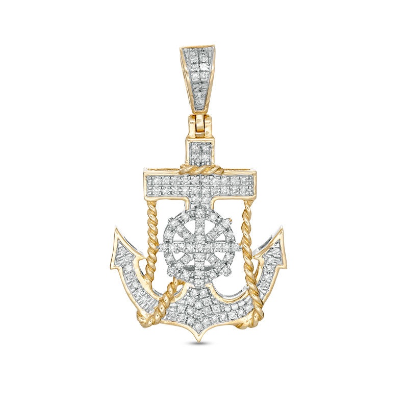 1/3 CT. T.W. Diamond Wheel and Anchor with Rope Necklace Charm in 10K Gold