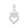 Thumbnail Image 0 of Cubic Zirconia Heart Outline with Crown Necklace Charm in Solid Sterling Silver