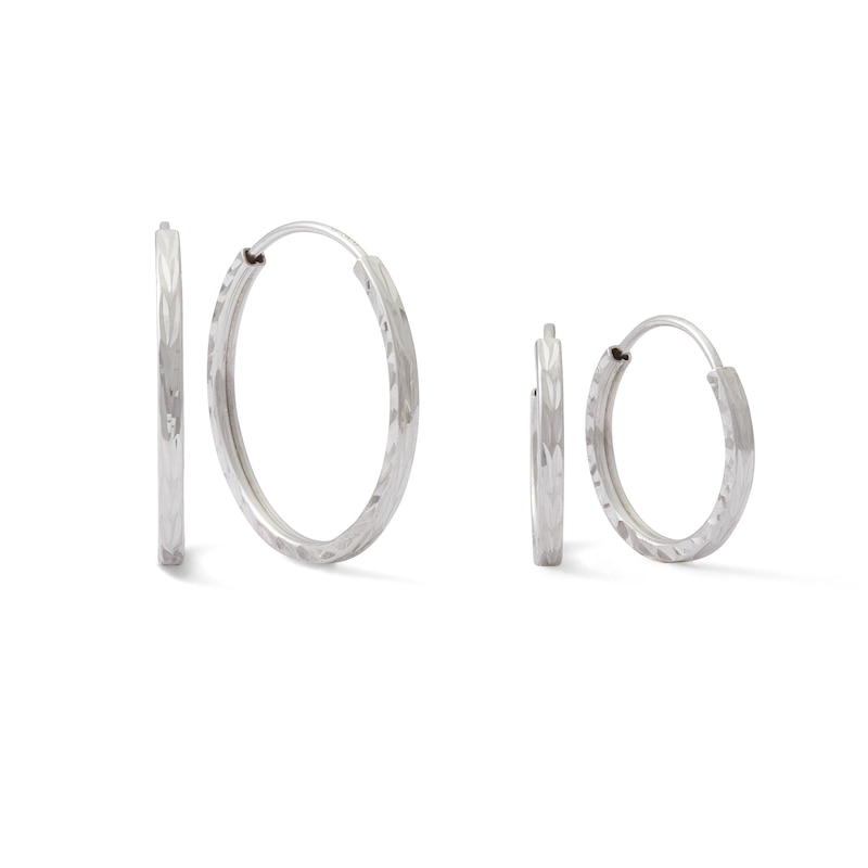 Tube Hollow Sterling Silver Diamond-Cut Continuous Hoops Set