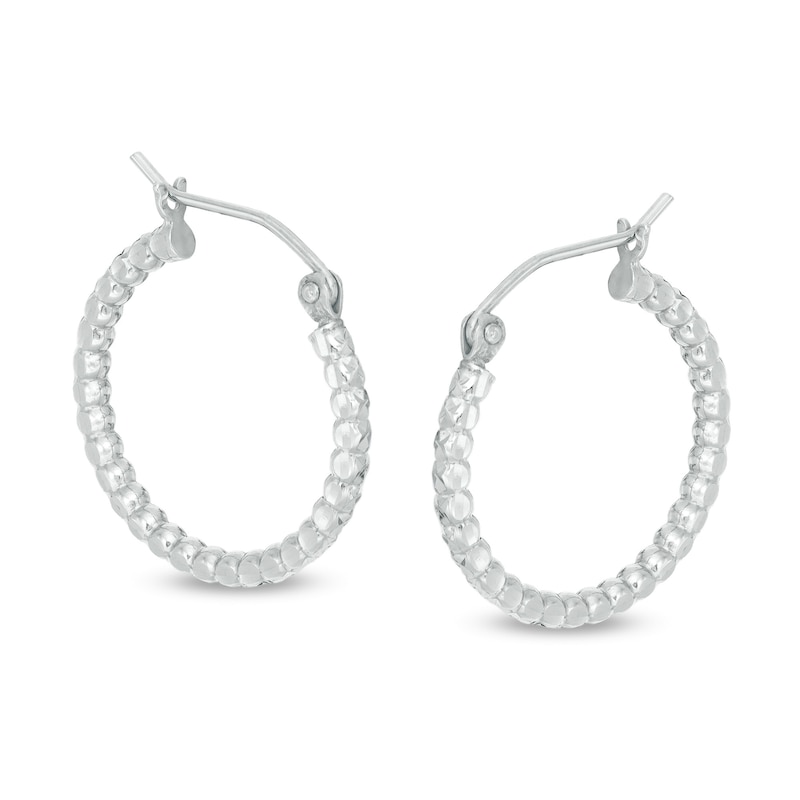 20mm Diamond-Cut Beaded Tube Hoop Earrings in Sterling Silver