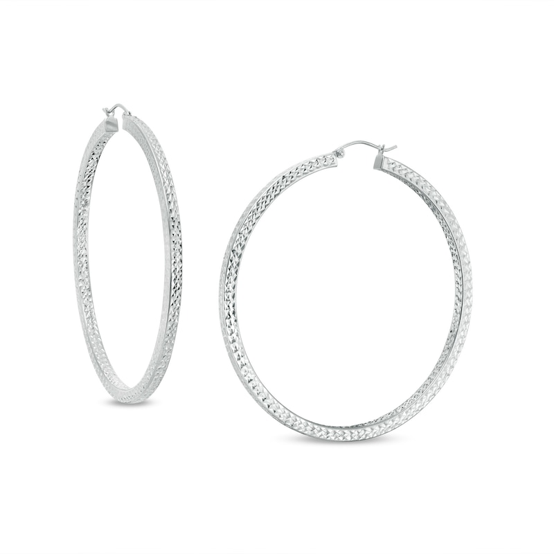 Diamond-Cut Square Tube Hoop Earrings in Hollow Sterling Silver
