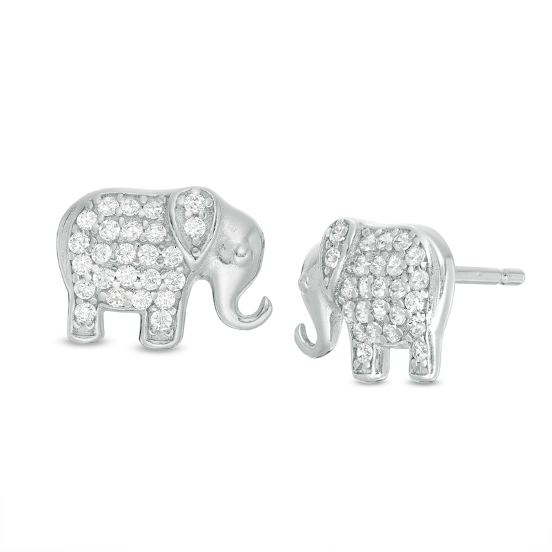 Cubic Zirconia Elephant Stud Earrings in Sterling Silver