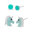 Thumbnail Image 0 of Teal and Black Cubic Zirconia Solitaire and Unicorn Stud Earrings Set in Sterling Silver