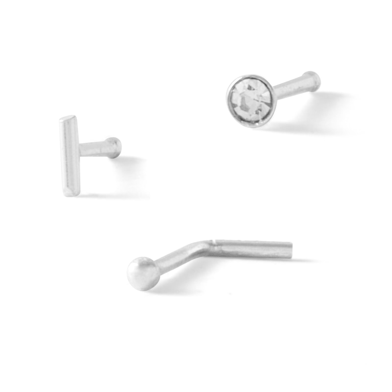 Semi-Solid Sterling Silver Crystal Bar, Stud, and Ball Nose Stud Set - 20G