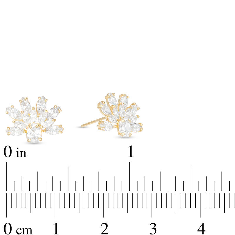 Marquise and Oval Cubic Zirconia Floral Cluster Stud Earrings in 10K Gold