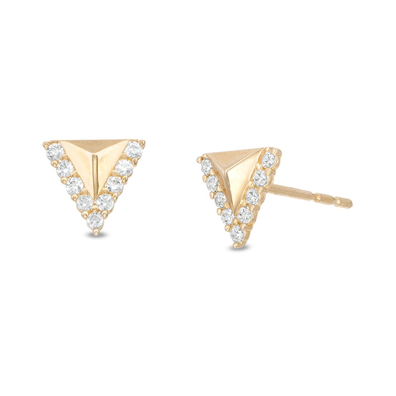 Cubic Zirconia Border Triangle Stud Earrings in 10K Gold