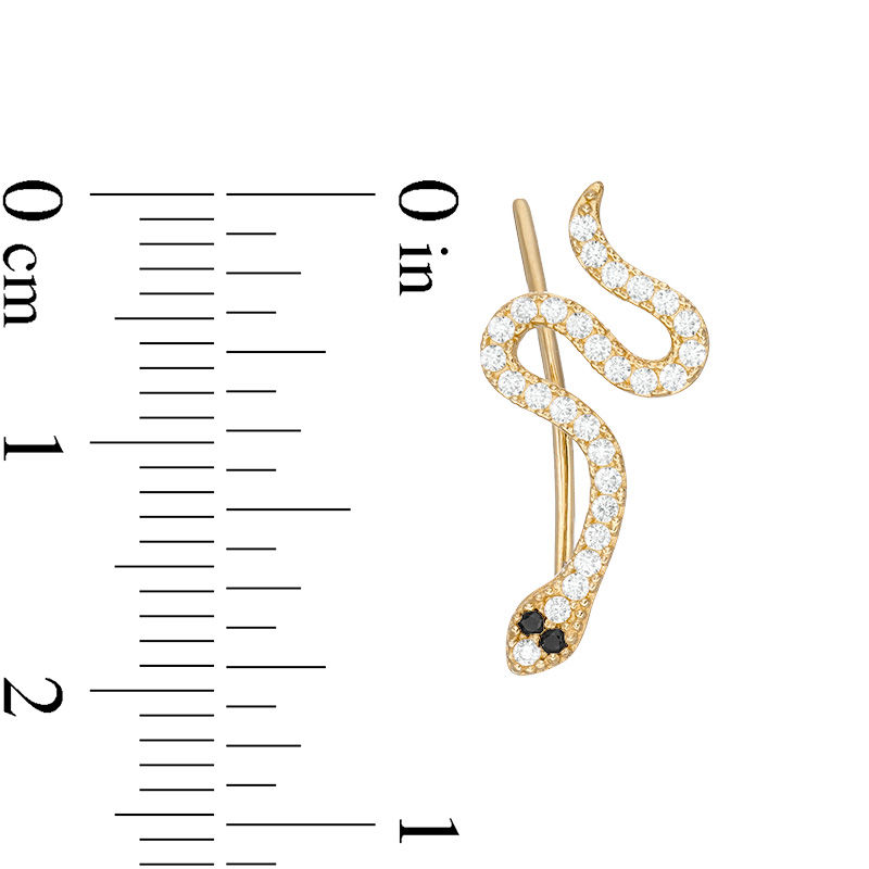Black and White Cubic Zirconia Snake Crawler Earrings in 10K Gold