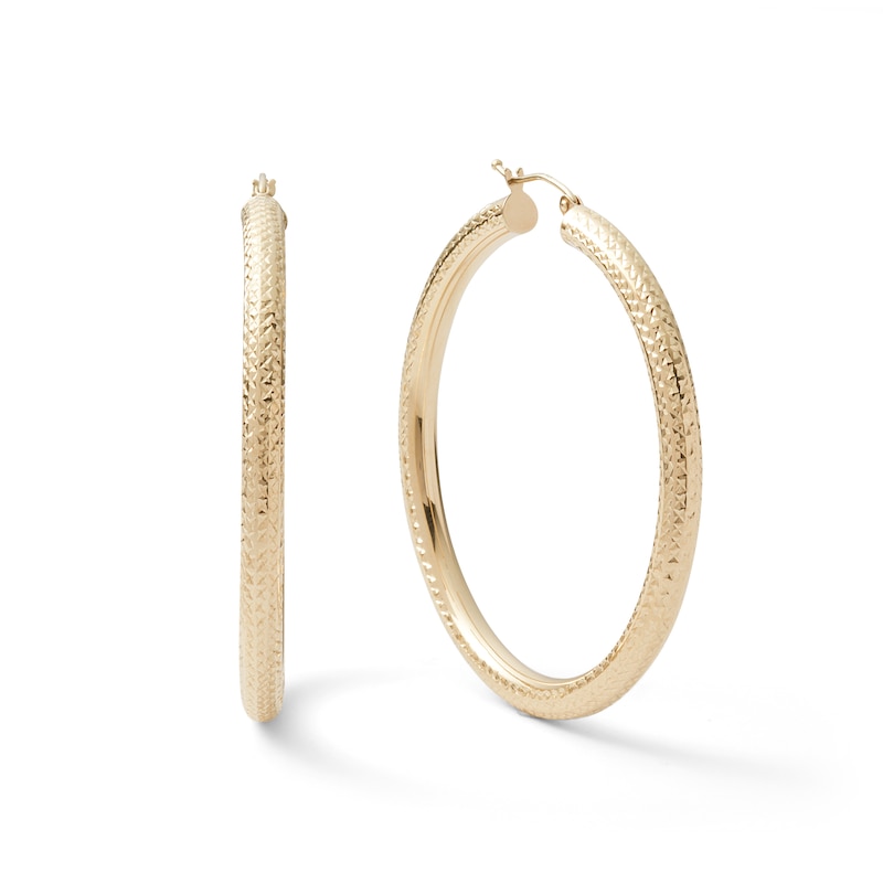 50mm Diamond-Cut Hoop Earrings in 10K Tube Hollow Gold