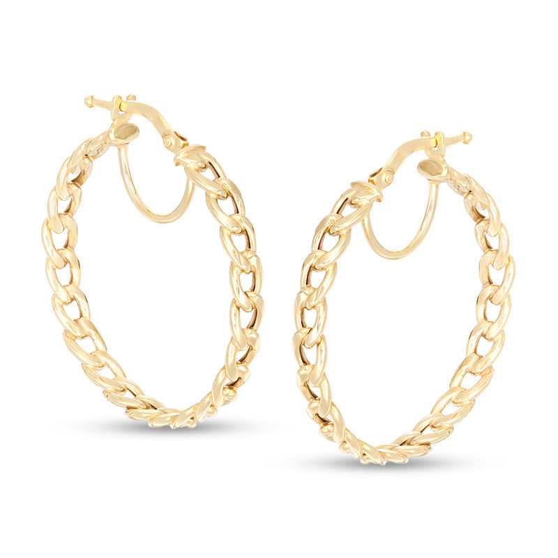 Curb Chain Link Hoop Earrings in 10K Gold