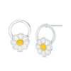 Thumbnail Image 0 of Child's White and Yellow Enamel Flower Open Circle Stud Earrings in Sterling Silver