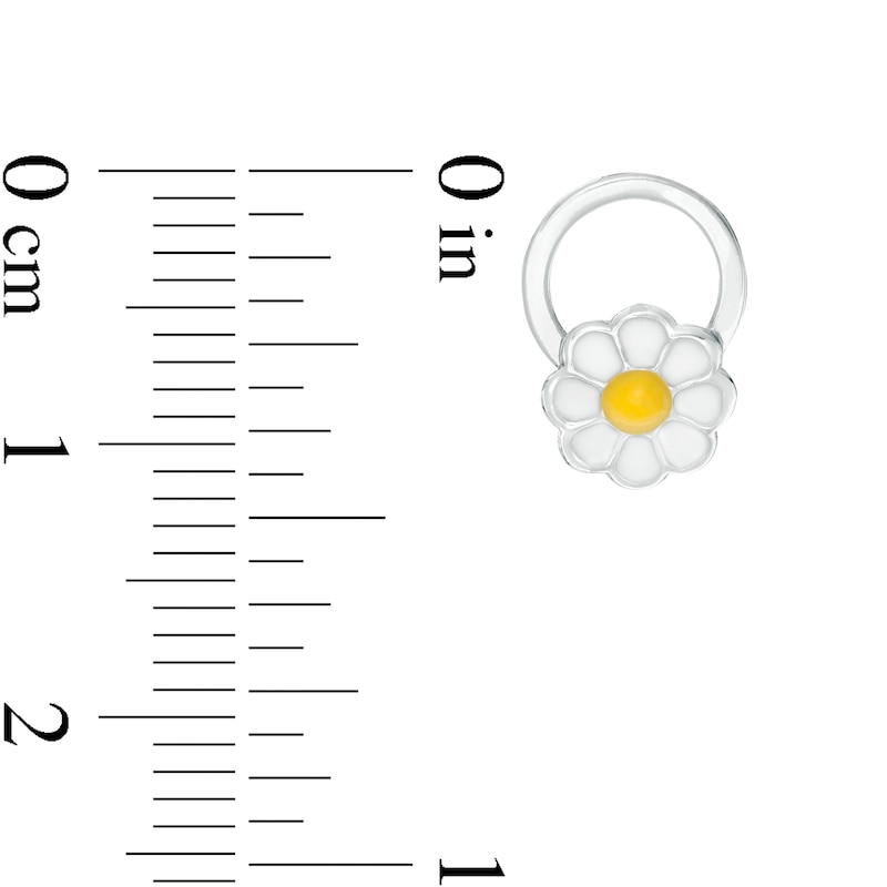 Child's White and Yellow Enamel Flower Open Circle Stud Earrings in Sterling Silver