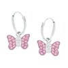 Thumbnail Image 0 of Child's Pink and White Crystal and Enamel Butterfly Dangle Hoop Earrings in Sterling Silver