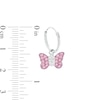 Thumbnail Image 1 of Child's Pink and White Crystal and Enamel Butterfly Dangle Hoop Earrings in Sterling Silver