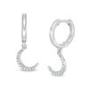 Thumbnail Image 0 of Diamond Accent Beaded Crescent Moon Dangle Huggie Hoop Earrings in Sterling Silver