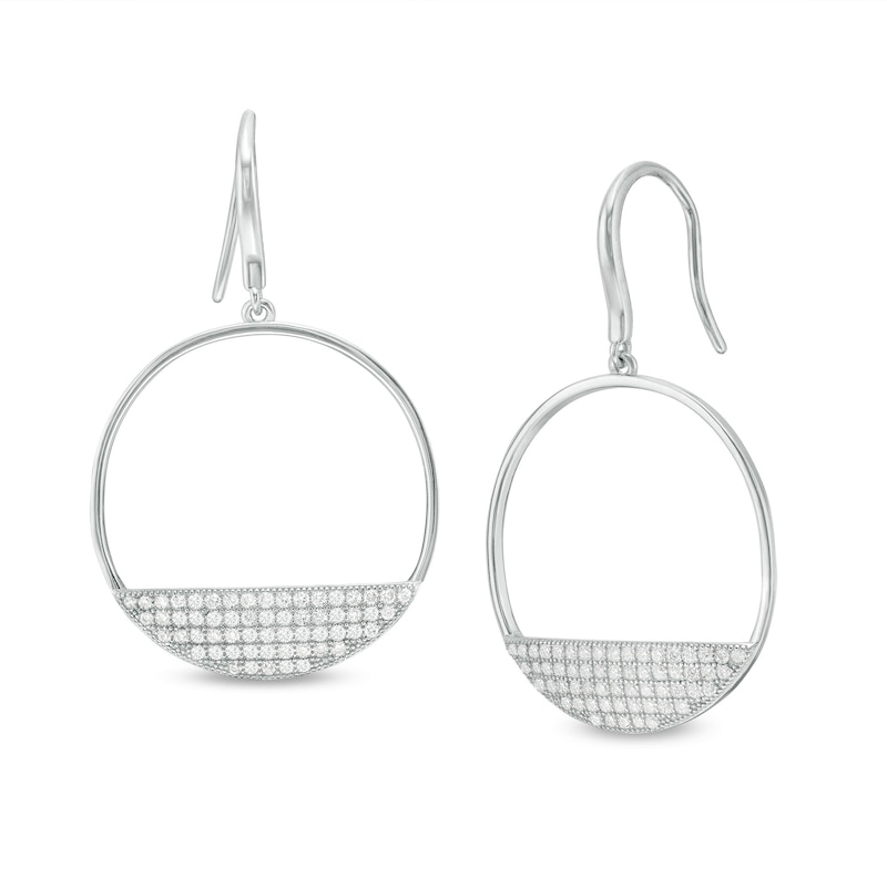 Cubic Zirconia Open Semi-Circle Drop Earrings in Sterling Silver