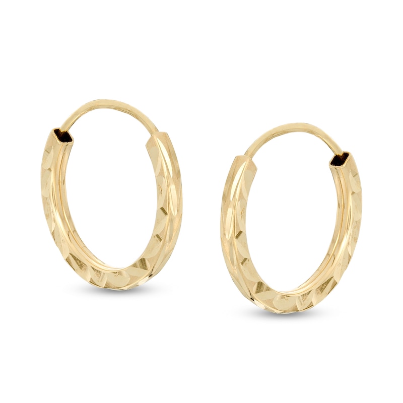 14K Tube Hollow Gold Diamond-Cut Continuous Square Hoops