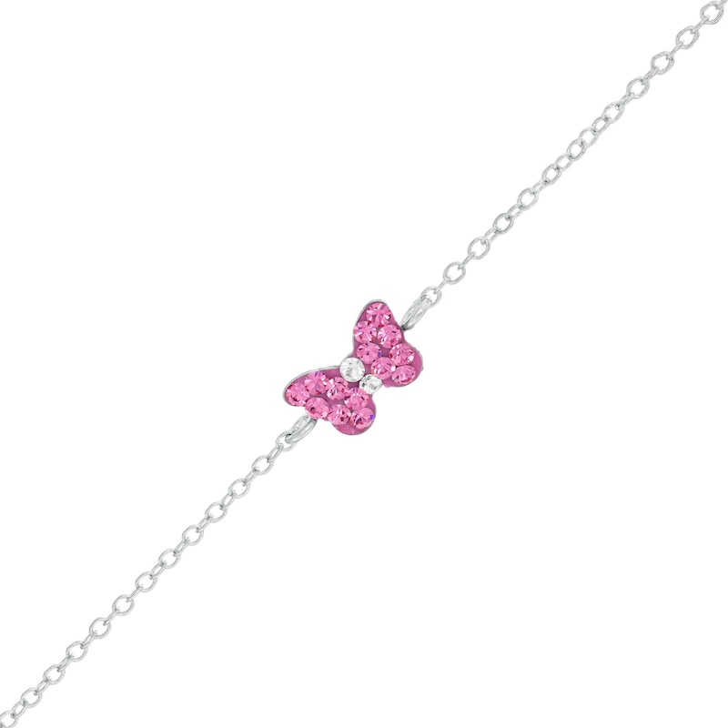 Child's Pink and White Crystal Butterfly Bracelet in Sterling Silver - 5.5"