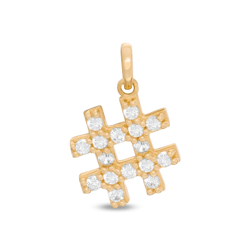 Cubic Zirconia Hashtag Symbol Necklace Charm in 10K Gold