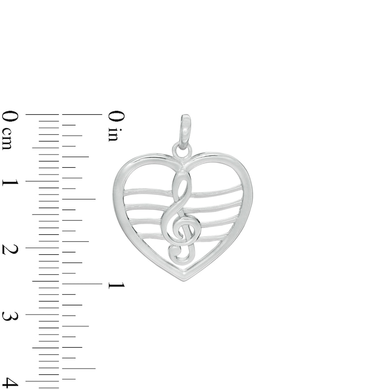 Heart with Clef Note Symbol Necklace Charm in Sterling Silver